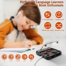 1 Piece Portable Rechargeable Bluetooth CD Player Hi-Fi Stereo Sound Transparent Cover Retro Modern Design Supports CD CD-R CD MP3 Durable Metal Plastic Audio Player For Home Car Travel Daily Use - Black - View 7