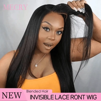 MECRY 8Inch-36 Inches Lace Front Wig 4&4 5&5 13&4 13&6 180 Density Wear And Go Glueless Wigs Human Hair Pre Plucked Pre Cut Straight Transparent Lace Front Wigs Human Hair Wigs Blended Hair Is Made From Human Hair Mixed With Synthetic Fibers And Protein Filaments For Women No Glue Lace Front Closure Ready To Wear Wigs Natural Black