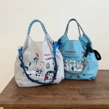 New Women's Crossbody Bag Nylon Shopping Bag Cat Embroidery Lightweight Tote Bag Folding Storage Suitable For Commuting Travel Leisure Outdoor Party Holiday Gifts,Large-Capacity Handbags, Commuter Bags, Ladies' Bags,Bags For Women