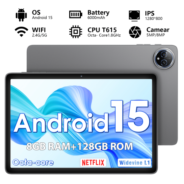 Qetupa 10.1 Inch Tablet Computer,Equipped With Android 15 System,8GB RAM + 128GB IPS Touch Screen,5 Million + 8 Million
