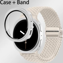 Magnetic Nylon Strap+PC Case Compatible With Samsung Galaxy Watch 8/8 Classic 40mm 44mm Band Women/Men,No Gap Stretchy Elastic Fabric Nylon Bracelet Wristband Compatible With Samsung Watch 8 Classic/8 Smartwatch Accessories