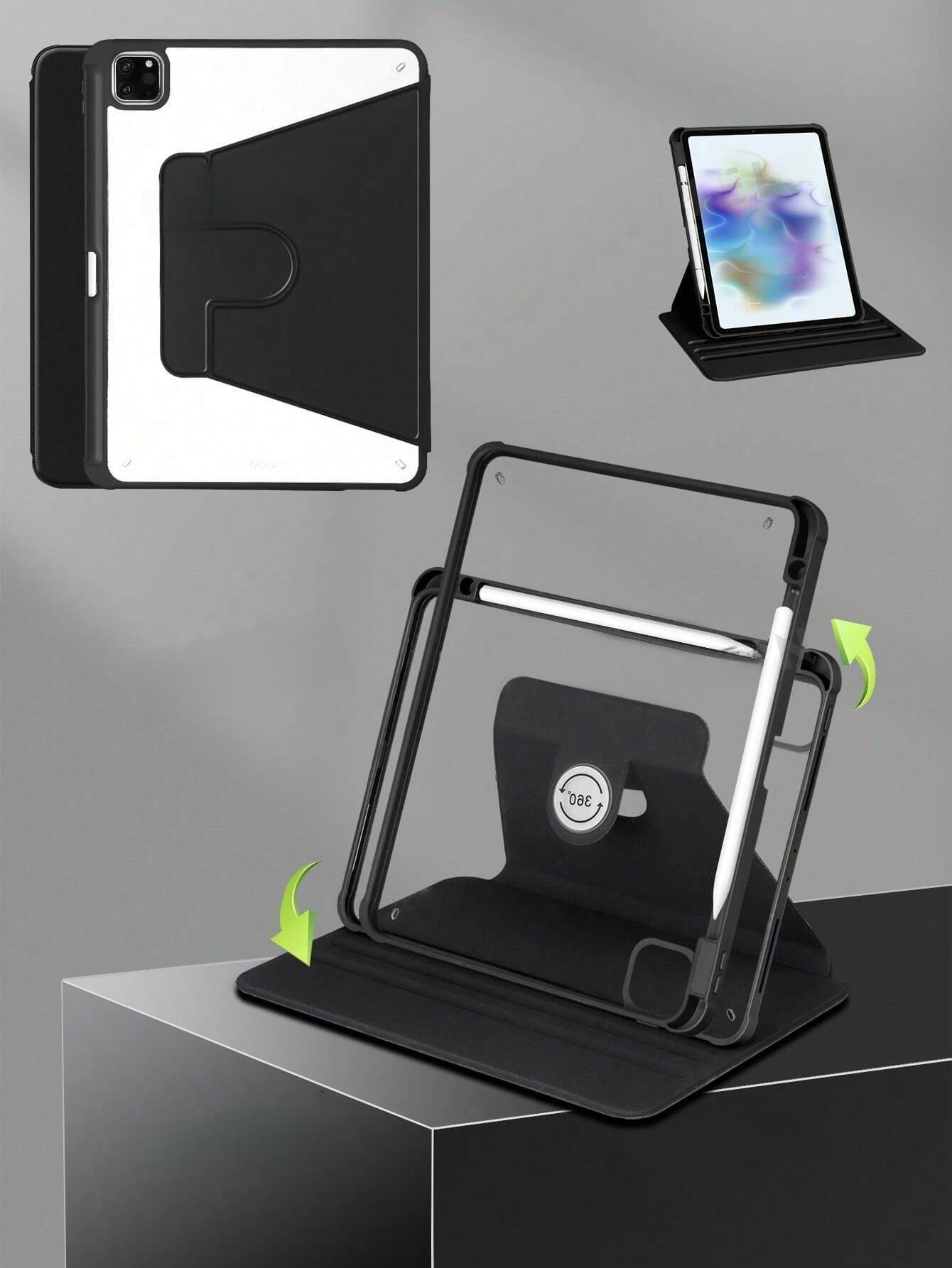 1 件 360° 旋转透明亚克力黑色 iPad 保护套,带笔槽、唤醒/睡眠功能、3 种支架模式、4 角防摔保护,兼容 iPad Mini 6/Mini 7/9.7/10.2/10.5/Air 4/Air 5/10th/10.9/Pro 11"/Air 11"(M2)/Air 13"(M2)/Pro 11"(M4)/Pro 13"(M4) 2024 12.9"/iPad Air 13"(M3 2025)/iPad Air 11 英寸 (M3) 2025/iPad (A16) 11 英寸第 11 代 2025 型号 - 黑色 - 查看 1