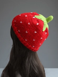1 Piece Ladies' Cute Red Strawberry Hat Knitted Warm Hat Soft And Warm Suitable For Daily Leisure Vacation, Fall / Winter