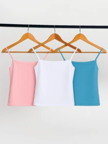 Kit 3 Cropped Women's Tank Top Strappy Basic Summer Suplex - 淡藍色/白色/淡粉紅色 - 查看 1