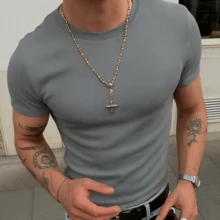 Men's Casual T-Shirt Slim Fit Basic Social Fashion - 灰色 - 查看 1