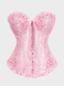 1 Pc Women Palace Style Pink Corset With Boning To Shape Waist And Push Up Bust, Shapewear Corset,Y2K Sexy Jacquard Shapewear Top, Sexy Chest Exposed Waisted Tube Top,Suitable For Wearing With A Dress / Jeans,Suitable For Sexy Party, Music Festival Or Party For Halloween - Pink - View 6