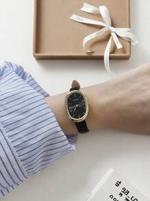 1pc Women's Retro Minimalist Style Bar Scale Quartz Leather Belt Watch, Suitable For Daily Decoration