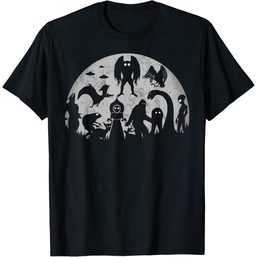 Bigfoot Loch Ness Monster Mothman And Aliens! Funny Cryptid T-Shirt - 黑色 - 查看 1