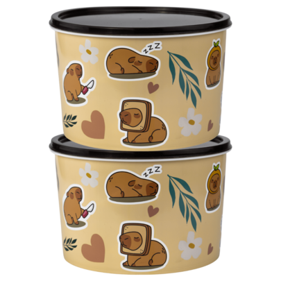 Kit 2 Potes 2 Litros Mantimento Decorado Cantinho do Café Açúcar Café Bolacha Cápsula Capivara Label