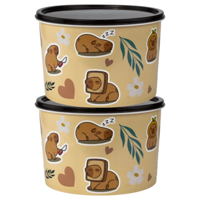 Kit 2 Potes 2 Litros Mantimento Decorado Cantinho do Café Açúcar Café Bolacha Cápsula Capivara Label