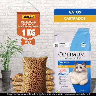 Ração Optimum Gatos Adultos Castrados a Granel – Sabor Frango | 36% Proteína | Embalagem Selada por Quilo