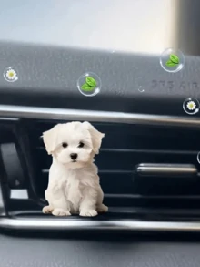 1 pieza Clip de ventilación de coche con aroma en forma de perrito blanco de acrílico, adecuado para decoración interior del automóvil