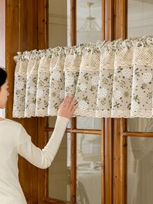 1pc Pastoral Floral Curtain, Fresh Style Partition Shading Short Curtain, Linen-Like Fabric Half Curtain, Cabinet Decor Door Curtain, Blackout Curtain - Multicolor - View 2