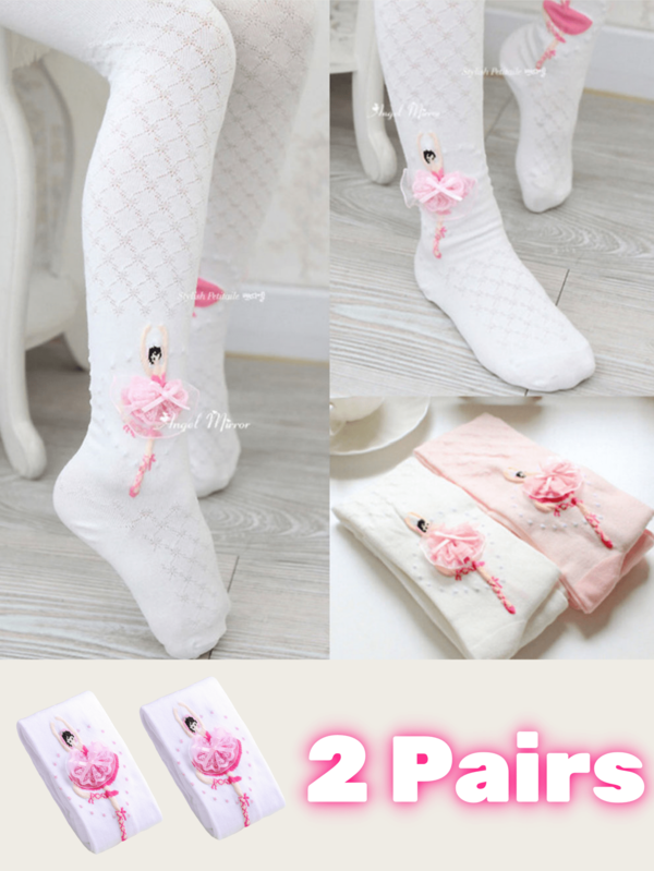 2 Pairs Cute Cartoon Princess Tights, Suitable For Girls, Spring/Summer/Autumn, Dance Stockings, Elastic Leggings