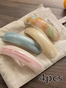 1pc/4pcs/6pcs High Quality Fashion Hair Clips, Spring Clamps, Large French Style Hair Clips For Girls, Hair Accessories, Shiny Oval Arch Hair Clips, Head Accessories - Multicolor - View 19