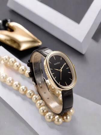 1 st damerklocka i retro minimalistisk stil med skala och kvartsur i läder, lämplig för daglig inredning