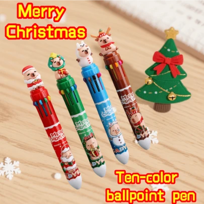 クリスマスキャラクター 10色ボールペン 20個/12個/8個/4個/1個セット、フェスティブなマルチカラー切り替え、子供の文具やギフトに最適、かわいいホリデーペン