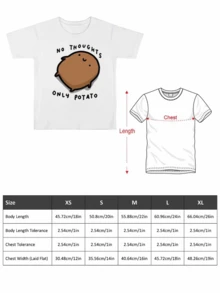 Girls' Cute TShirt With Funny Potato Cartoon Print,Short Sleeve Tee For Summer,Everyday Wear Soft Cotton Top - trắng - Xem 4
