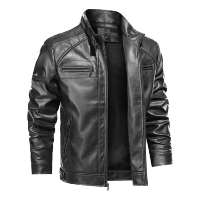 Jaqueta Masculina Couro PU Reta Forrada Estilo Biker Casual Rock Motoqueiro Inverno Reforçada Elegante Resistente e Quente Badboy