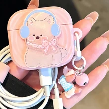 1 件蓝牙耳机盒，粉色卡通狗保护套 + 狗铃铛吊坠，适用于 Pro/Pro2/1/2/3/4 - 粉色 - 查看 14