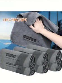 Professional Car Wash Towel, Super Soft Microfiber Double-Sided Car Wash Cloth, Strong Water Absorption, No Shedding, Thickened Design, Car Care Detail Cleaning Cloth, Absorbent Wiping Cloth, Car Cleaning Cloth - Gray (30x30cm, 40x40cm, 35x75cm), Auto Accessories - Multicolor - View 2