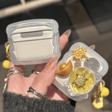 1个可爱3D招财龟宝元宝蓝牙耳机套，带铃铛和星星吊坠，兼容Pro/Pro2/1/2/3/4/Pro2 - 彩色 - 查看 10