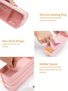 1 pieza Fiambrera de 3 compartimentos, diseño a prueba de fugas, con cuchara y tenedor, reutilizable, apta para microondas, caja portátil aislada para exteriores, juego portátil de preparación de comidas para adultos, útiles escolares, vuelta al colegio, artículos de cocina, regalo de Navidad - Multicolor - Ver 4