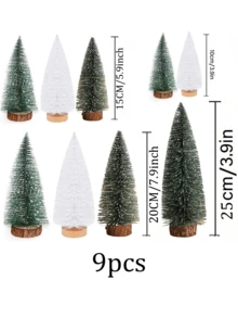 雪绿色迷你人造圣诞树，圣诞树套装，雪霜剑麻树，适用于桌面、乡村和派对装饰，冬季圣诞装饰家具房间装饰，圣诞装饰家居圣诞礼物圣诞装饰 - 混合搭配A - 查看 11