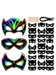 6pcs/12pcs/24pcs Topeng Kertas Seni Gores Bertema Pahlawan, Cocok untuk Set DIY Topeng Kertas Buatan Tangan, Hadiah Pesta Pahlawan, Karnaval Melukis, Dekorasi Halloween - MultiWarna - View 1
