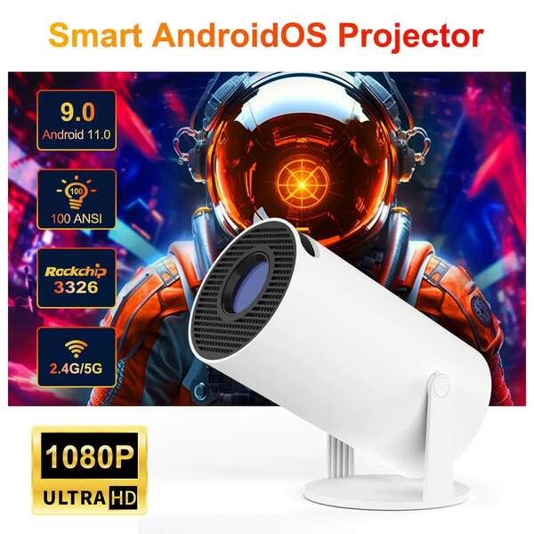 [2025 New] HY300 Smart 4K Projector WiFi Bluetooth, Salange Mini Projector Android 11.0, Short Throw Projector 1080P HD, 180° Adjustable, Auto Keystone Correction, Outdoor Movie Projector Portable