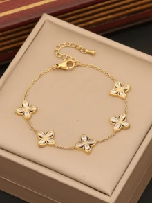 精致的不锈钢手链，饰有人造锆石花，18k 镀金，适合日常佩戴或作为礼物。 - 可愛鑲鑽小花 - 查看 12