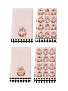2pcs/4pcs/12pcs Pink Pumpkin Kitchen Towels, Thanksgiving Bathroom Decorative Towels, Thanksgiving Home Decor, Thanksgiving Kitchen Decor, Modern Style, Quick Dry, Super Soft Microfiber Material, Rectangular 40*60CM Digital Printing Pattern, Suitable For Autumn Kitchen Decor, Outdoor Party Decoration, Thanksgiving Holiday Gifts, Birthday Presents - Multicolor - View 10