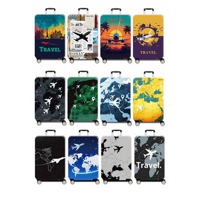 1件飞机旅行印花图案，加厚行李箱套，加厚行李箱配件，适用于商务旅行、度假、旅行、行李托运、返校等场合，为您的行李箱增添色彩。适用于20-28英寸行李箱。学校用品包，学校用品