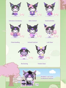 Figuras de caja ciega de la serie Kuromi School Diary, campus coleccionable súper lindo, figuras temáticas, escenarios escolares únicos que incluyen graduación, tenis y más, perfecto para coleccionistas, fanáticos de Sanrio y entusiastas de Kawaii, ideal para decoración del hogar, regalos y exhibición, agrega diversión y fantasía a cualquier habitación, colecciona todos los estilos para una experiencia escolar completa.