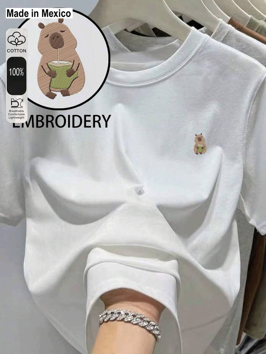 INAWLY Blusa casual y cómoda, camiseta bordada con cerezas, primavera/verano - Blanco 2 - Ver 1