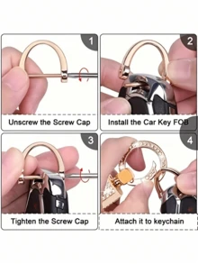 3pcs/Set TPU Soft Car Key Case + Leather Keychain + Screwdriver Kit, Suitable For 3-Button Folding Car Key - B-titanium Gray-black Carbon Fiber - View 8