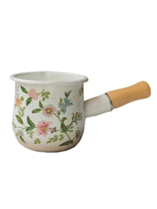1pc 4-Inch Mini Enamel Milk Pot And Butter Warmer - Wooden Handle Small Skillet, Perfect For Heating Small Liquid Portions, White, Kitchen Essential | Stylish Kitchenware | Durable Enamel With Insulated Wooden Handle, Dual Spouts, Adorable Food Warmer, Mini Butter Pot Baby Food Pot Can Be Used For Frying And Cooking, Dual Spout, Mini Insulated Cute Stew Pot, Ideal For Heating Small Liquid Portions