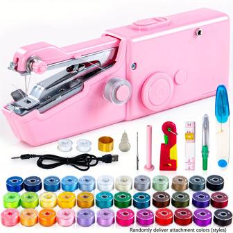 CS-101B 家用便携式电动手持缝纫机，适用于DIY手工缝纫、布艺、服装、旅行、家居，USB电源和AA电池供电，易于使用的初学者小型手持缝纫机，单机尺寸8.2英寸* 2.7英寸* 1.2英寸（注：只能用于薄面料/附件颜色随机）