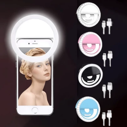 Portable LED Selfie Ring Light, 3 Brightness Levels Adjustable - USB Rechargeable Or Battery Powered, Handheld For Live Streaming, Video Calls, Outdoor Shooting - Available In White/Pink/Blue/Black, Enhances Selfie Effect | Stylish Lighting | LED Technology, Suitable For Selfie, Live Streaming, Photography, Portable Selfie/Phone Light