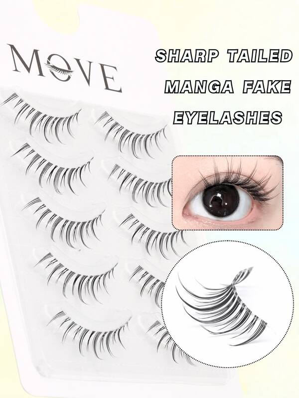 5 Pairs Japanese Cartoon Devil False Eyelashes, 6-12mm Fine Soft Pointed Tail, Manga Eye Design, Fine Transparent Stem Invisible Seamless, Natural Soft And Comfortable, Beginner Friendly Reusable. Suitable For Japanese Girl Makeup / Cosplay, Everyday Wear, Birthday Party, Thanksgiving, Halloween, Christmas, New Year's Eve Gift Idea, Waterproof And Sweat-Resistant Reusable