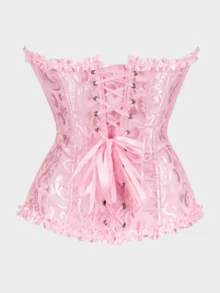 1 Pc Women Palace Style Pink Corset With Boning To Shape Waist And Push Up Bust, Shapewear Corset,Y2K Sexy Jacquard Shapewear Top, Sexy Chest Exposed Waisted Tube Top,Suitable For Wearing With A Dress / Jeans,Suitable For Sexy Party, Music Festival Or Party For Halloween - Pink - View 7