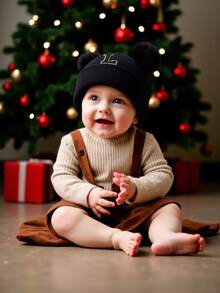 1pc Personalized Embroidered Baby Knitted Hat, 26 Alphabet Knitted Hat For Toddlers And Children, Handmade Baby Girl Hat, Suitable For Daily Wear For Baby Girls 0-3 Years Old - Black - View 4