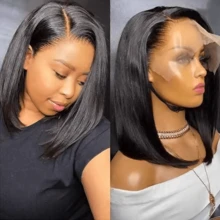 MECRY 200% Density Long Straight 5*5 Lace Front Wigs With Baby Hair - 34 Inch Pre Pulling Pre Ironing Pre Cutting Lace Frontal Wigs Glueless Blended Hair Wigs - Blended Hair Is Made From Human Frontal Hair Mixed With Synthetic Fibers And Protein Filaments - Put On And Go Straight Bob Wigs 8-14 Inch - Real Hair Ear To Ear Pre Ironing Pre Cutting Transparent HD Lace Closure Wigs - Brizilian Virgin Human Frontal Hair Wigs Suitable For All People - Natural & Black - View 5