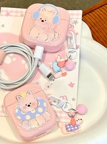 1 件蓝牙耳机盒，粉色卡通狗保护套 + 狗铃铛吊坠，适用于 Pro/Pro2/1/2/3/4 - 粉色 - 查看 5