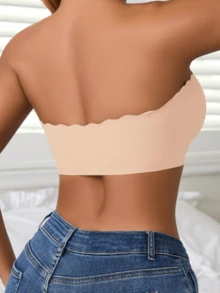 女士前扣式胸罩、无肩带胸罩、无缝上衣女士聚拢无钢圈性感内衣、可拆卸衬垫、可调节抹胸内衣基本款筒形胸罩、防滑硅胶软面料内衣、透明肩带、舒适加厚吊带背心波浪边设计、完美搭配无肩带连衣裙前扣内衣 - 杏色 - 查看 2