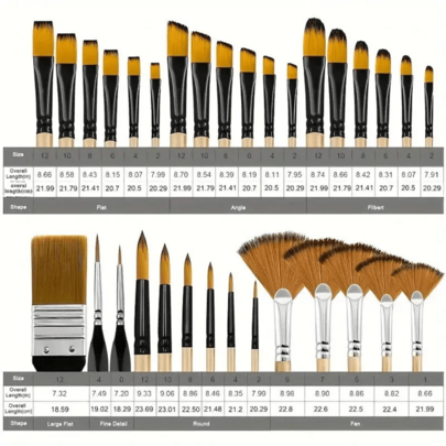 Kit Completo 32 Pincéis Artísticos com Cabo Ergonômico, Para Pintura em Aquarela, Acrílico e Óleo, Ideal para Hobby e Aulas de Arte