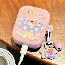 1 件蓝牙耳机盒，粉色卡通狗保护套 + 狗铃铛吊坠，适用于 Pro/Pro2/1/2/3/4 - 粉色 - 查看 16