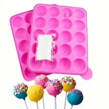 20 Hole Silicone Lollipop Mold With 20 Sticks - Perfect For Cake Pops, Chocolate And Candy Baking, Chocolate Molds - 粉紅色1個 - 查看 1