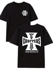 WEST COAST CHOPPERS" Cross Graphic, Biker Culture Style,Double-Sided Personalized Printed Pure Cotton Durable   Choice Versatile Short-Sleeved - 黑色 - 查看 1