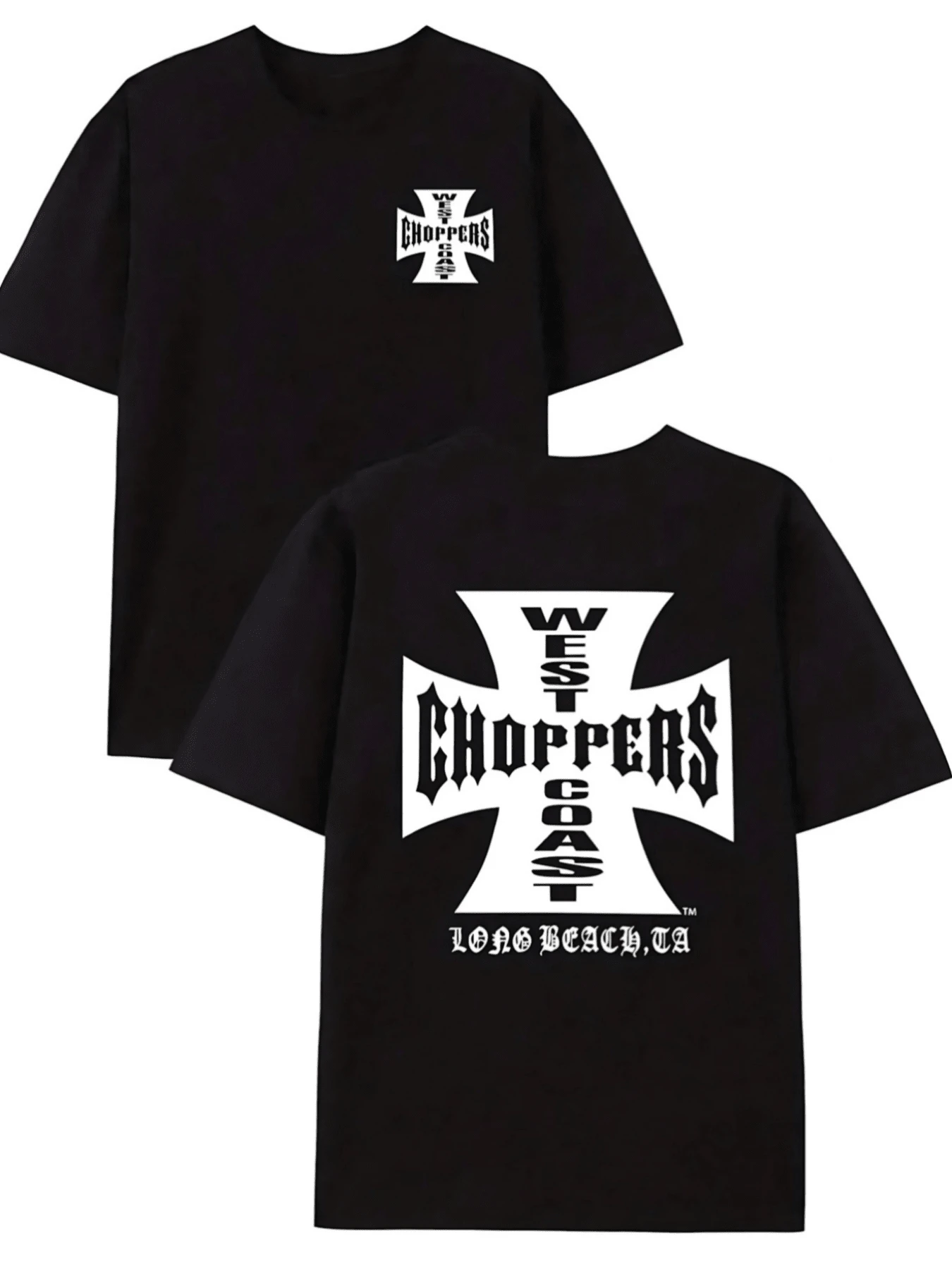WEST COAST CHOPPERS" Cross Graphic, Biker Culture Style,Double-Sided Personalized Printed Pure Cotton Durable   Choice Versatile Short-Sleeved - 黑色 - 查看 1